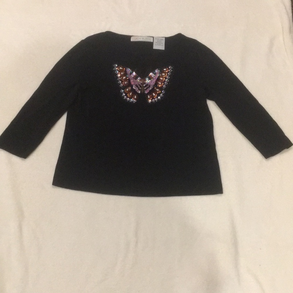 Black shirt with very beautiful bead butterfly